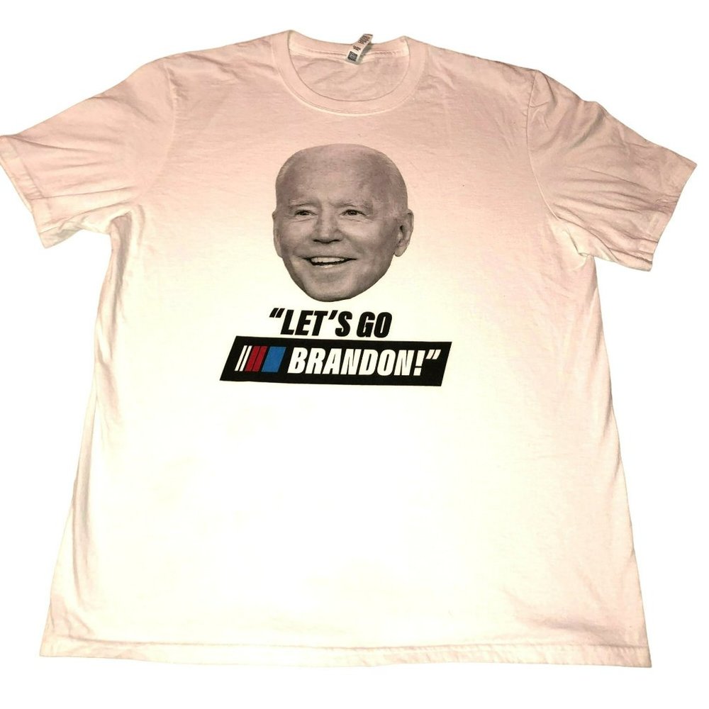 "Let's Go Brandon" T-Shirt Size XL  White Political Gag Gift Cotton Mens
